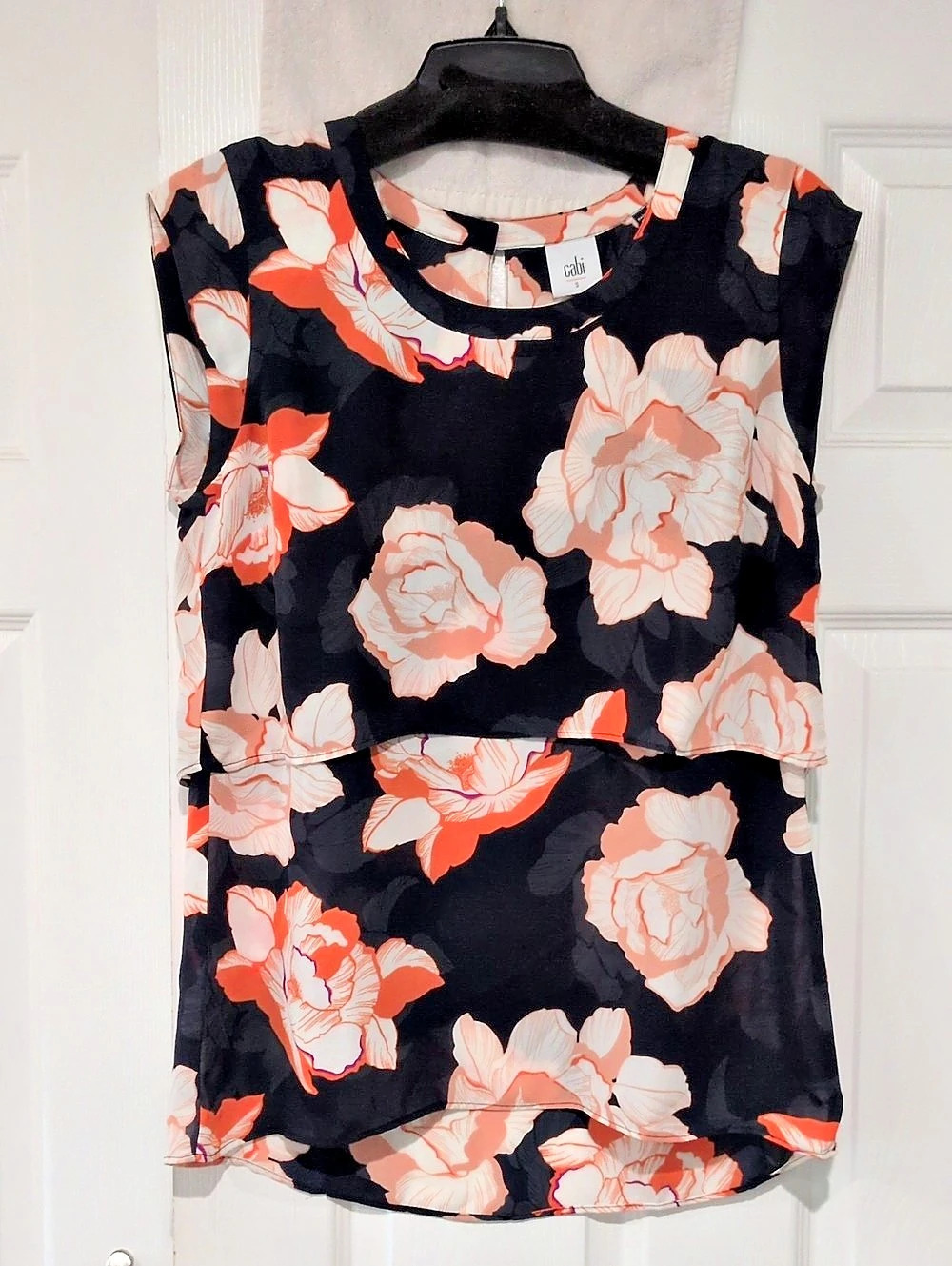 cabi Blossom Floral Tiered Blouse Black & Pink Size Small